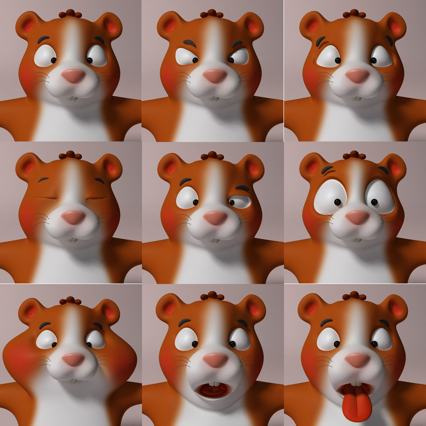 Cartoon Hamster Rigged  Low-poly 3D model_10