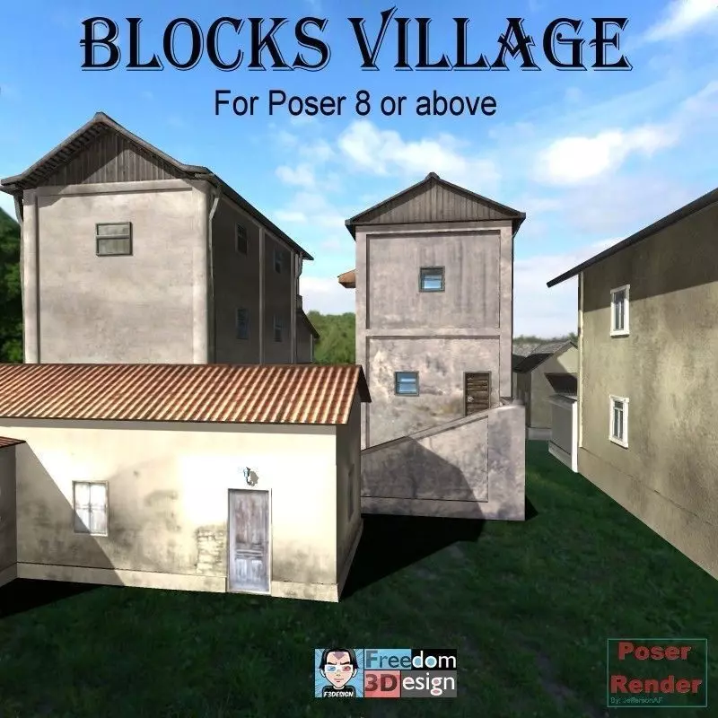 Blocks village Poser Low-poly 3D model