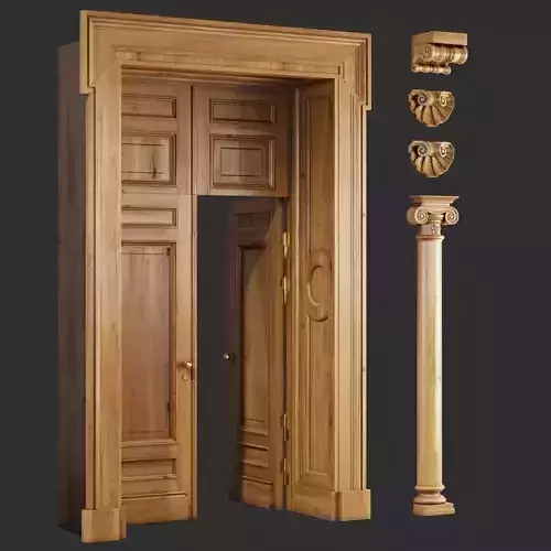 Classic Wooden Door and Carved Elements 3D model