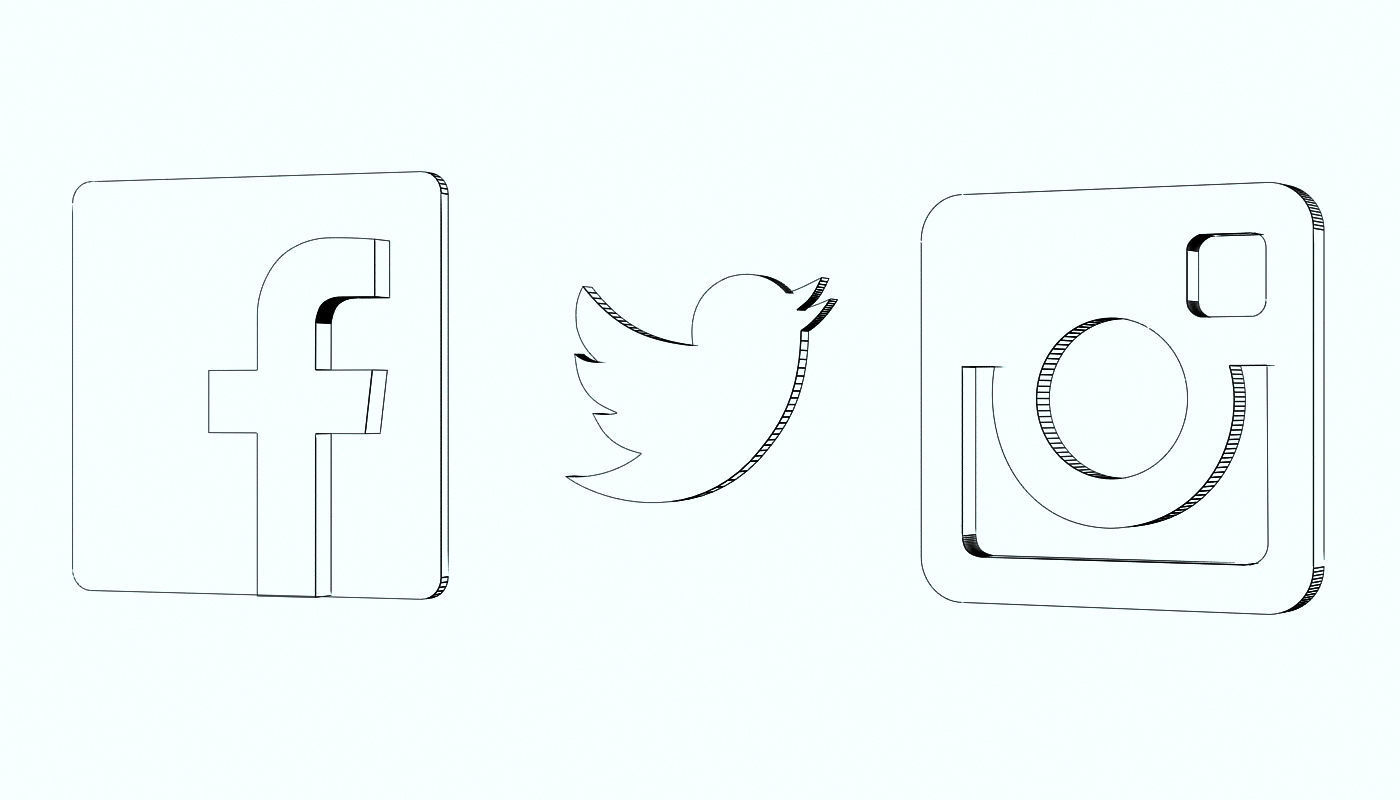 Social Media Icons Low-poly 3D model_1