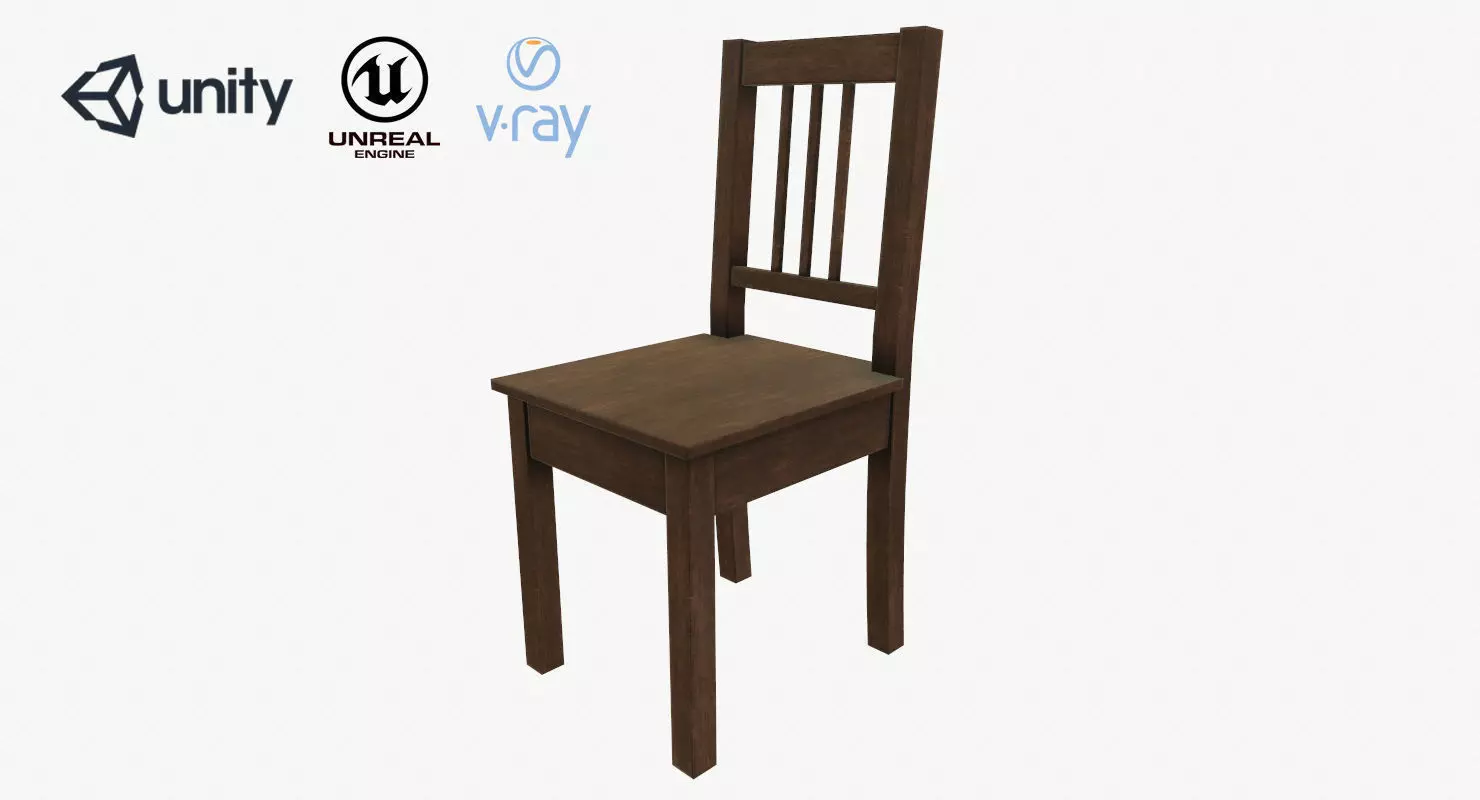 Wood Chair  Low Poly PBR Game Ready Asset tabble Low-poly 3D model_0