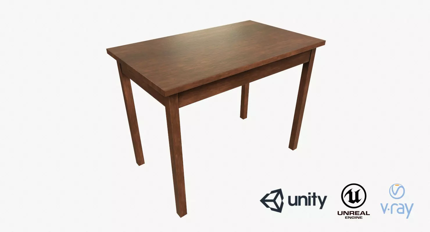 Wood Table Low Poly PBR Game Ready Asset tabble Low-poly 3D model_0