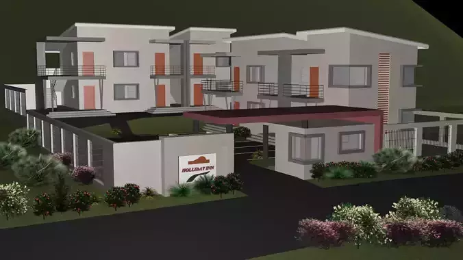 ONE BEDROOM RESIDENTIAL COMPLEX Low-poly 3D model