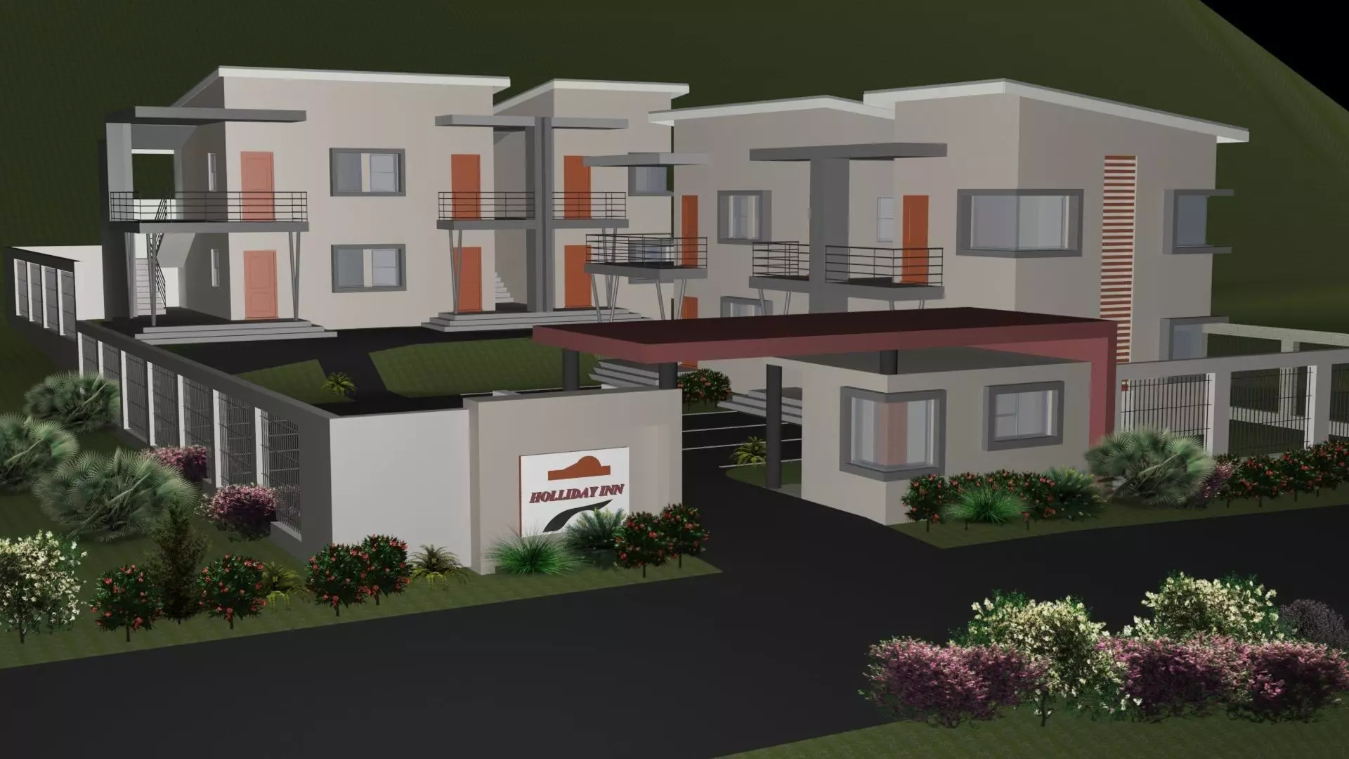 ONE BEDROOM RESIDENTIAL COMPLEX Low-poly 3D model_0