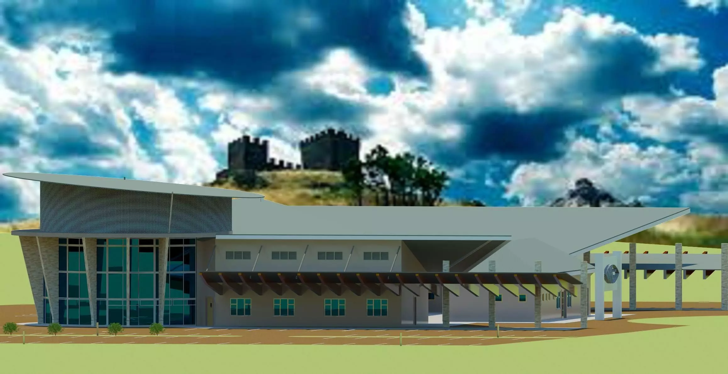 Townboard offices Low-poly 3D model_0