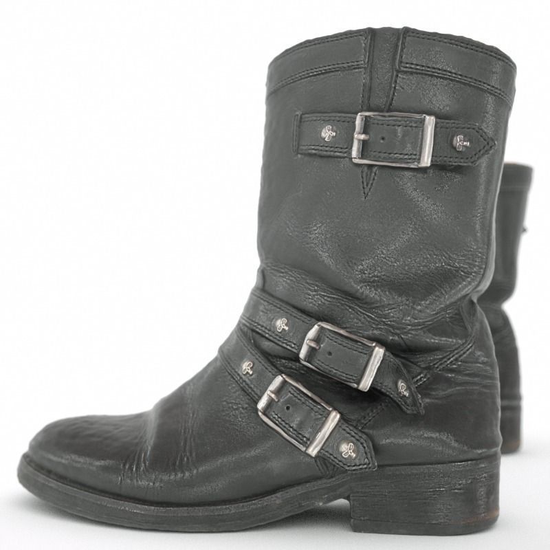 Skull Black Leather Boots Low-poly 3D model_5