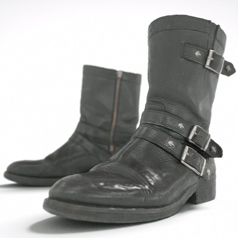 Skull Black Leather Boots Low-poly 3D model_0