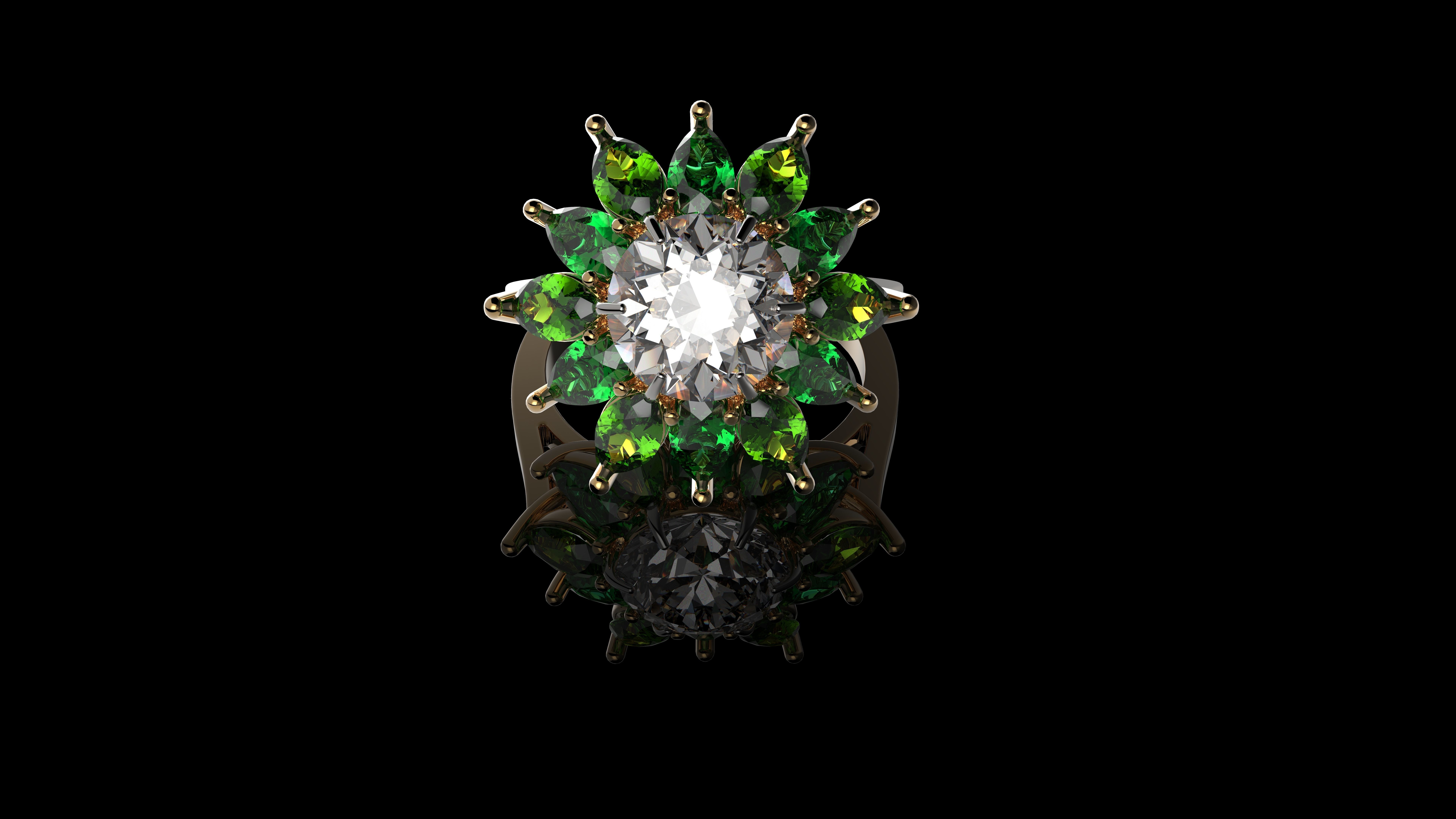 Diamond Color Stone Ring 3D print model_4