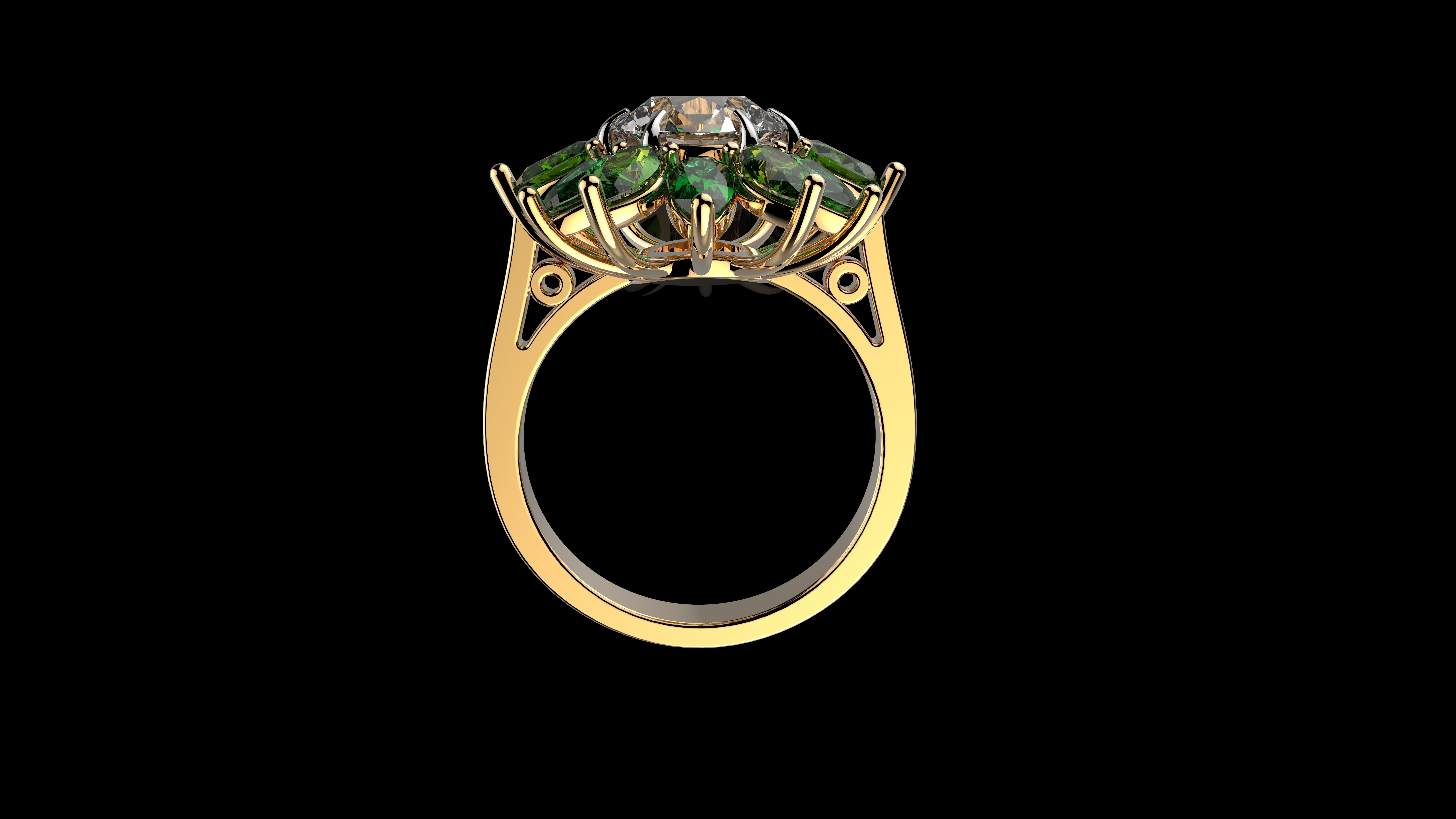 Diamond Color Stone Ring 3D print model_3