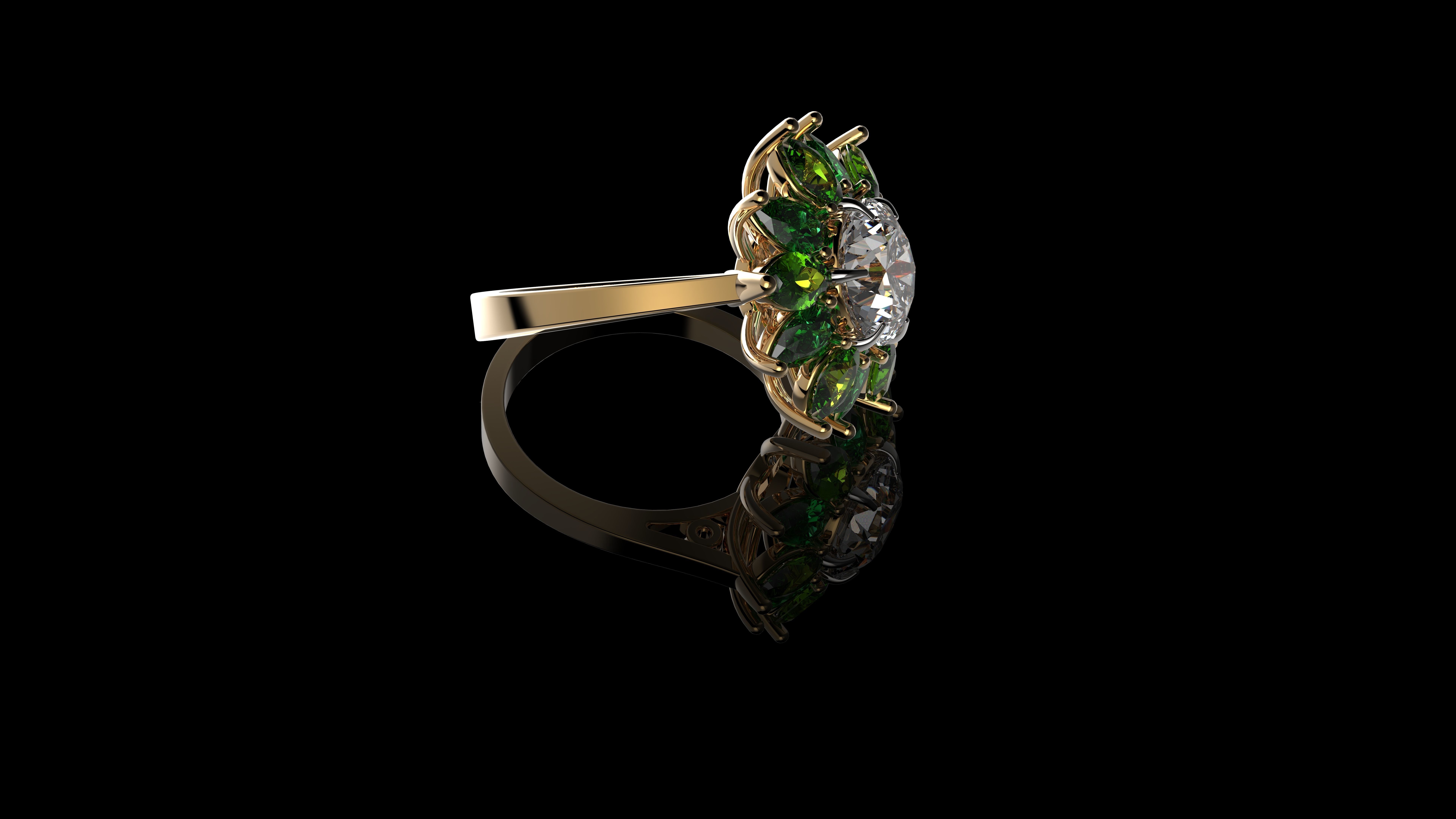 Diamond Color Stone Ring 3D print model_5