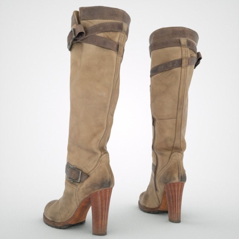Kneehigh Boot with Zipper Low-poly 3D model_6