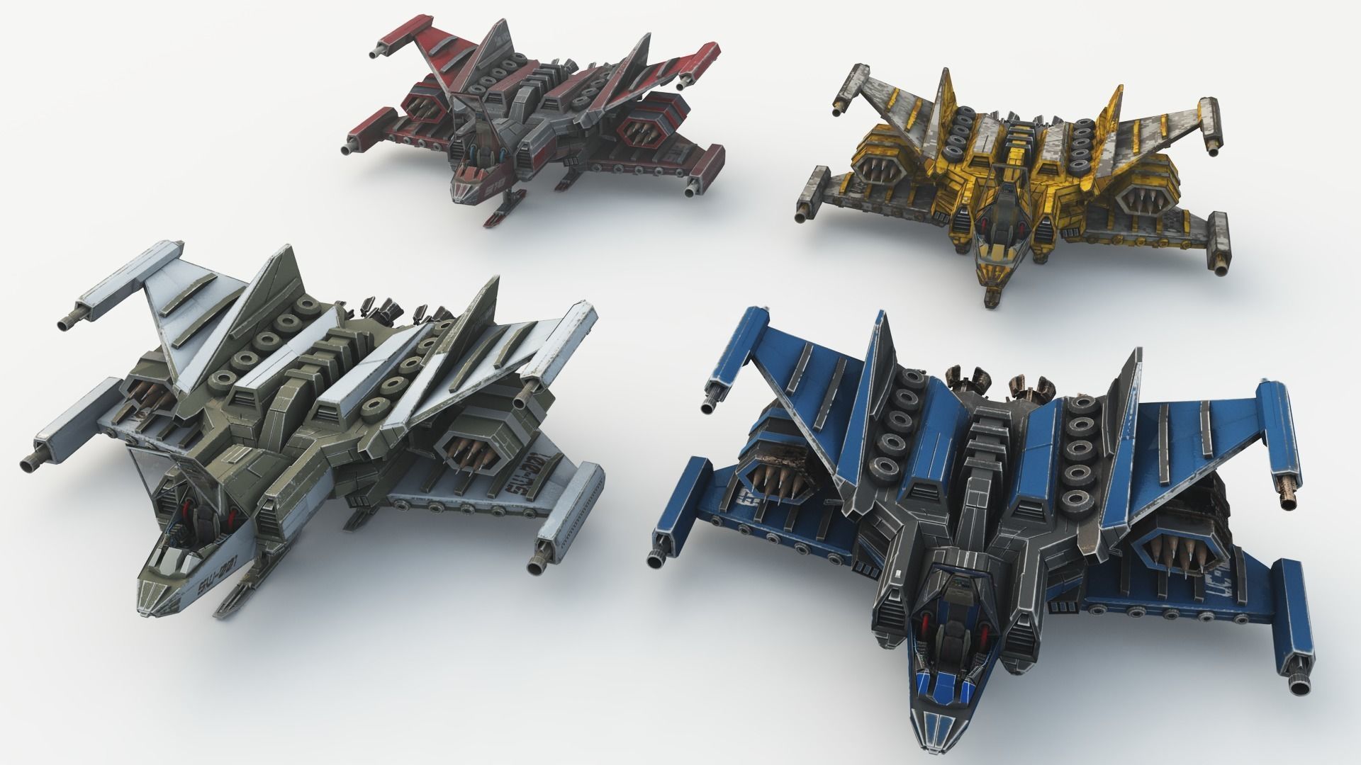 SPACE FIGHTER Game Ready With Cockpit Low-poly 3D model_7