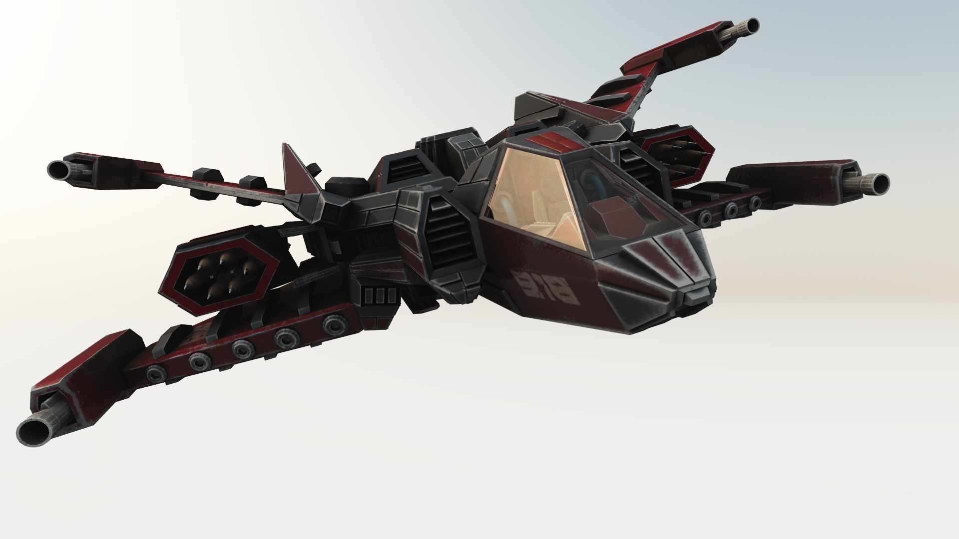 SPACE FIGHTER Game Ready With Cockpit Low-poly 3D model_14