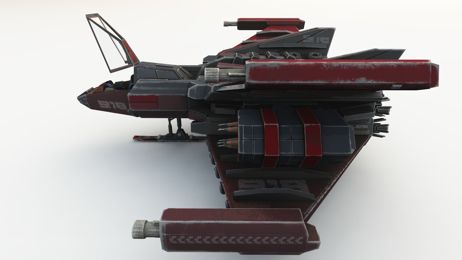 SPACE FIGHTER Game Ready With Cockpit Low-poly 3D model_21