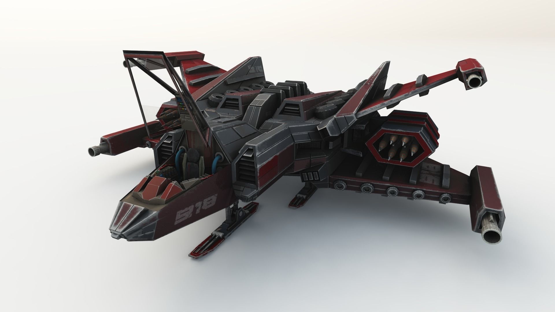 SPACE FIGHTER Game Ready With Cockpit Low-poly 3D model_15