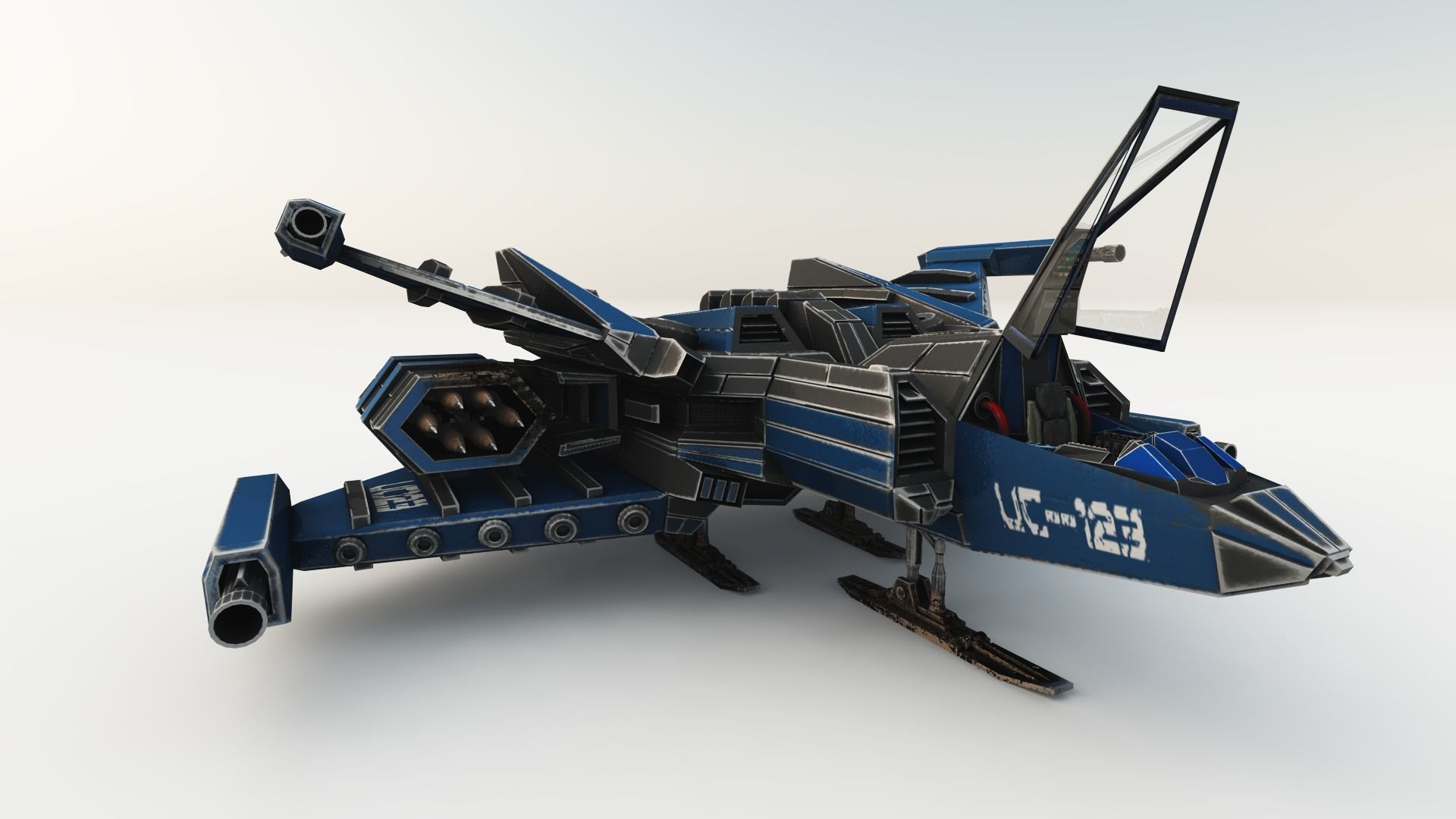 SPACE FIGHTER Game Ready With Cockpit Low-poly 3D model_1