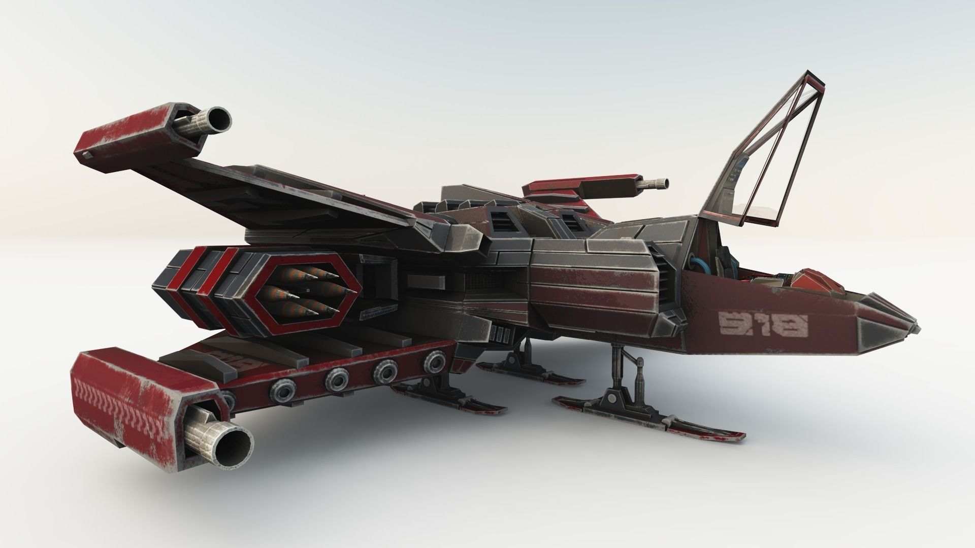 SPACE FIGHTER Game Ready With Cockpit Low-poly 3D model_9