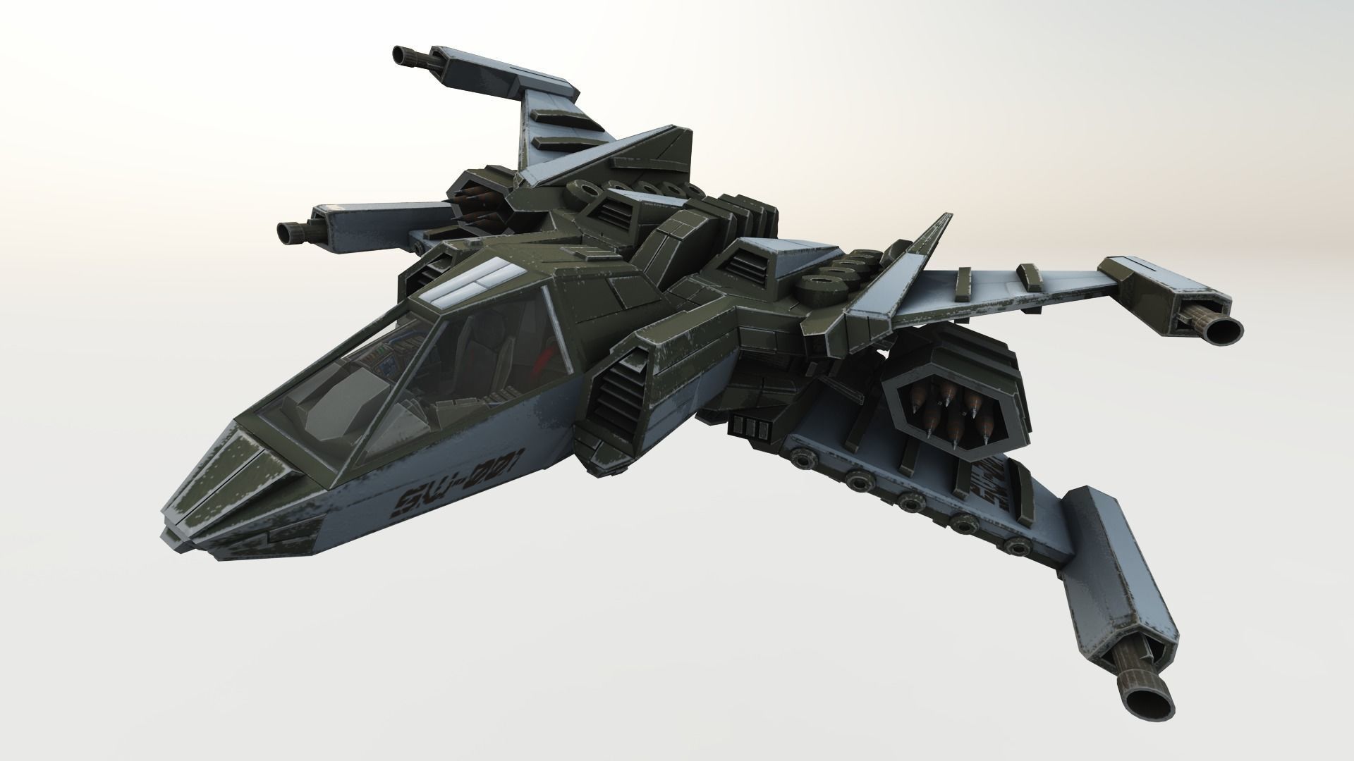 SPACE FIGHTER Game Ready With Cockpit Low-poly 3D model_5