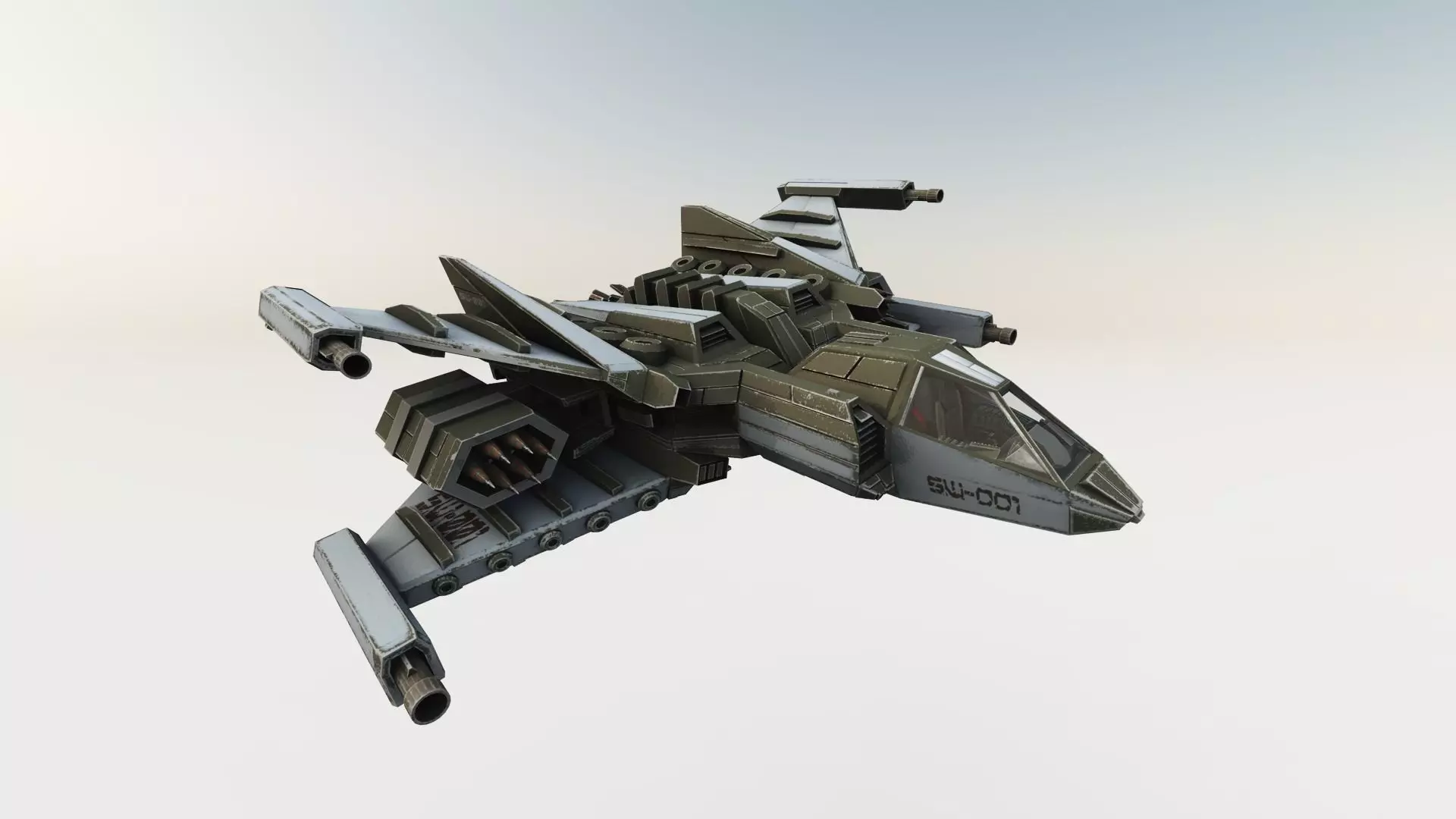 SPACE FIGHTER Game Ready With Cockpit Low-poly 3D model_0