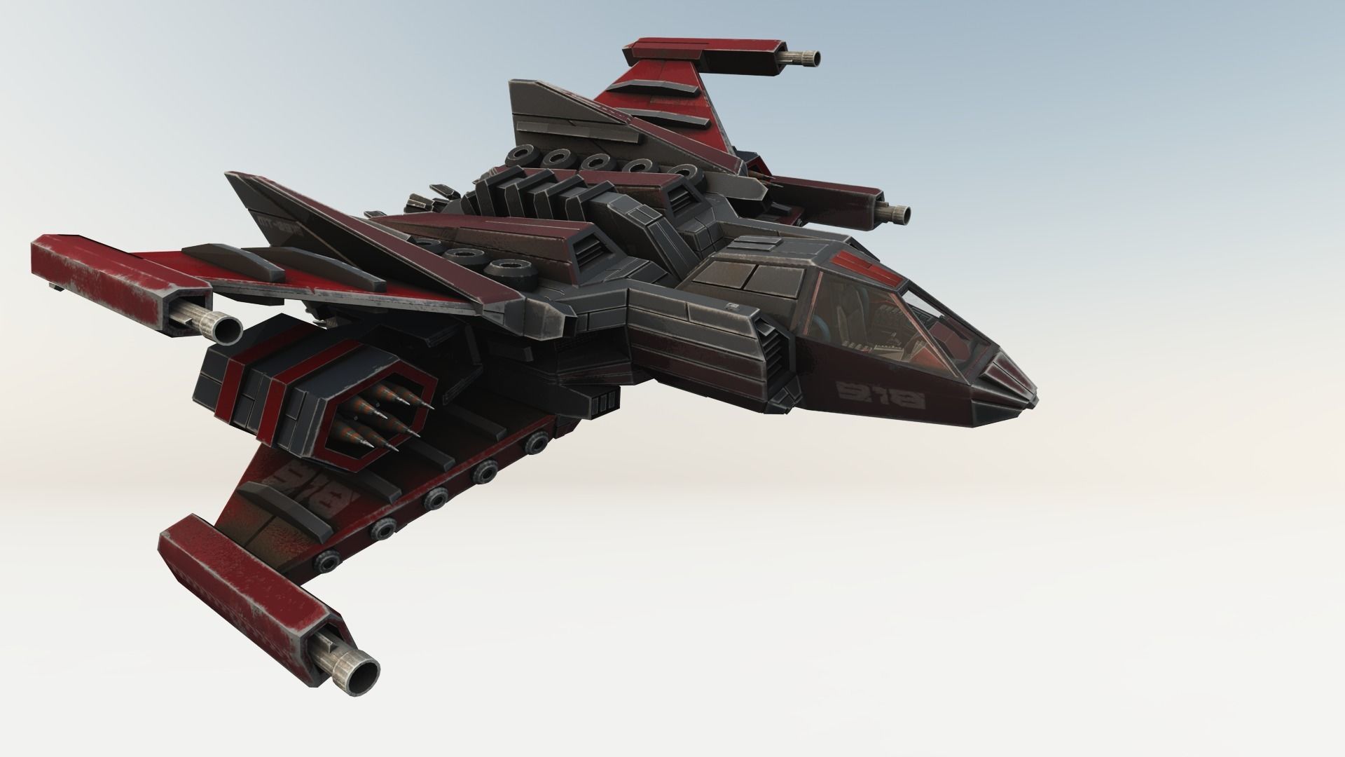 SPACE FIGHTER Game Ready With Cockpit Low-poly 3D model_10