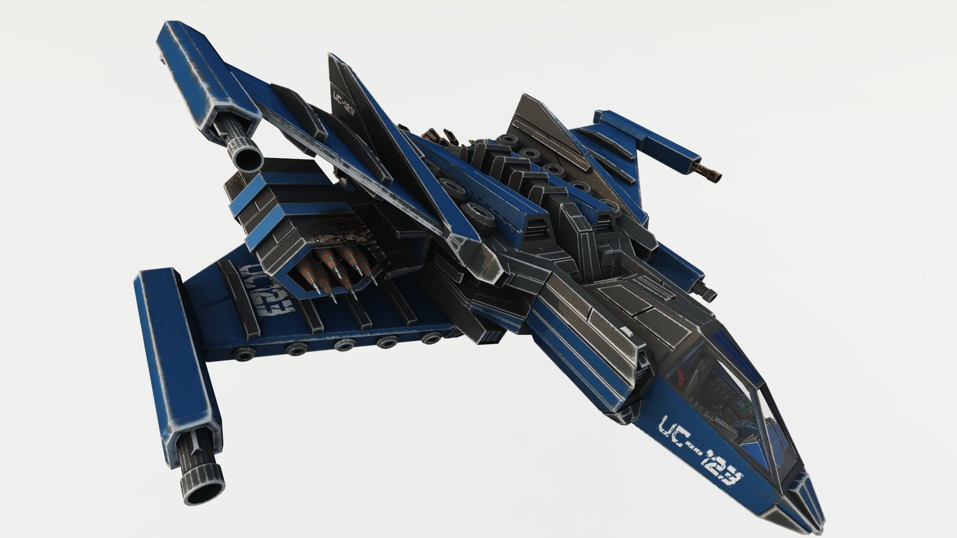 SPACE FIGHTER Game Ready With Cockpit Low-poly 3D model_12