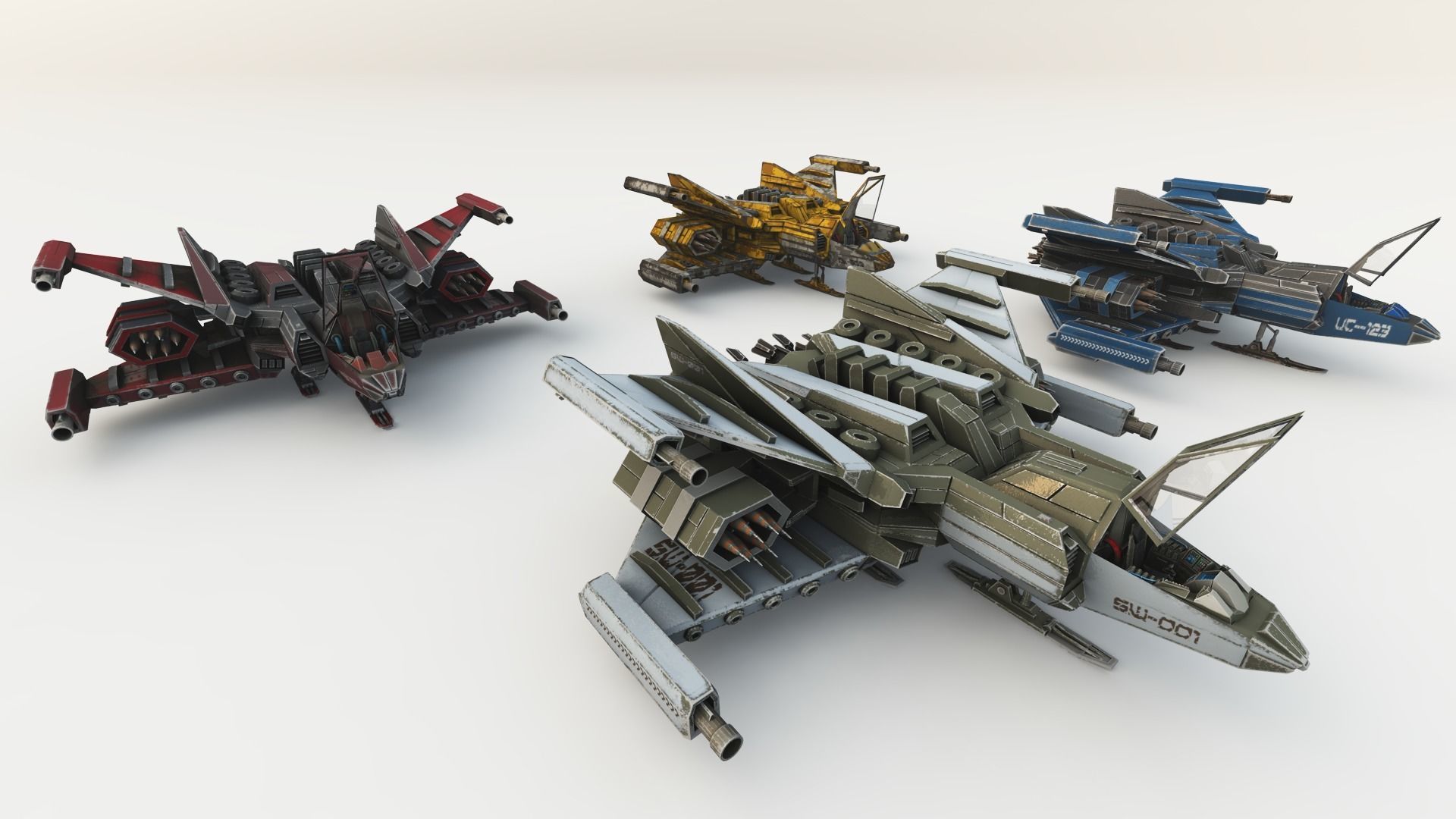 SPACE FIGHTER Game Ready With Cockpit Low-poly 3D model_3