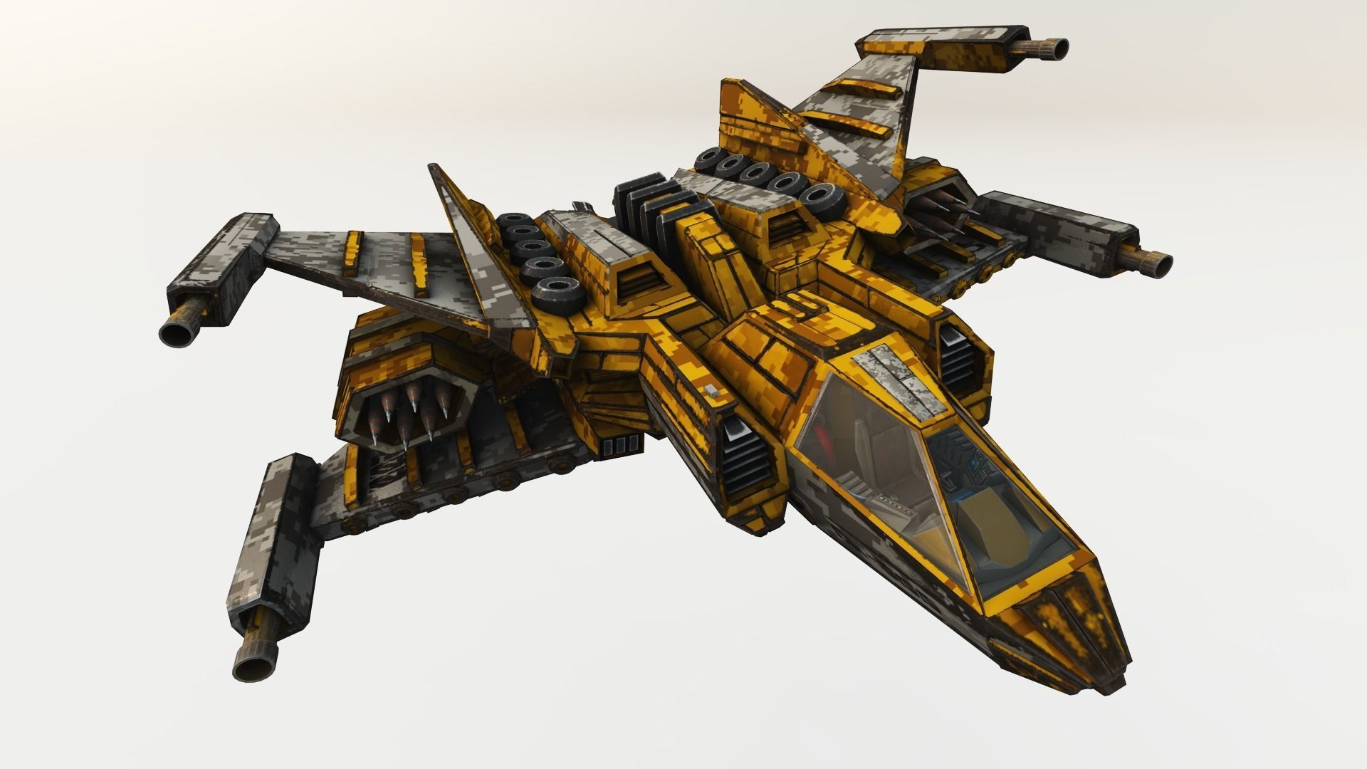 SPACE FIGHTER Game Ready With Cockpit Low-poly 3D model_6