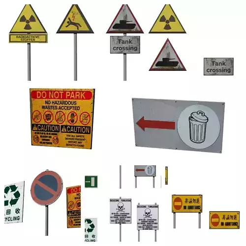Urban City Sign Pack 4k Low Poly Environment Street Exit Warning Low-poly 3D model