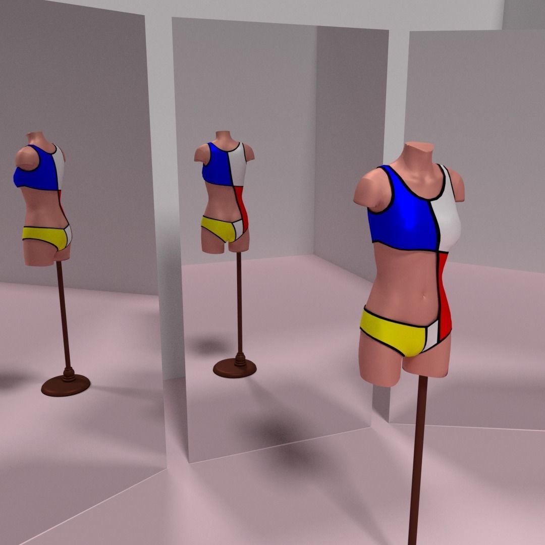 Piet Mondrain Swimsuit 3D model_2