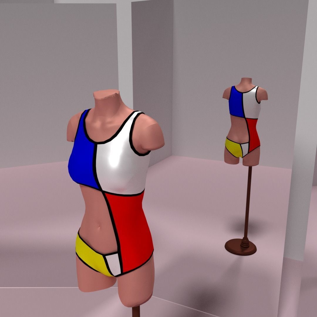 Piet Mondrain Swimsuit 3D model_1