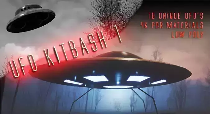 UFO - KIT-Bash 1 - 16 Low Poly PBR Ufo pack Low-poly 3D model