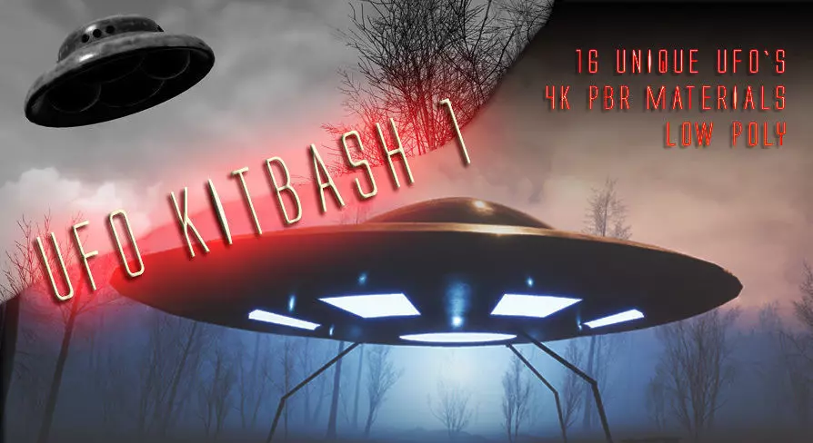 UFO - KIT-Bash 1 - 16 Low Poly PBR Ufo pack Low-poly 3D model_0