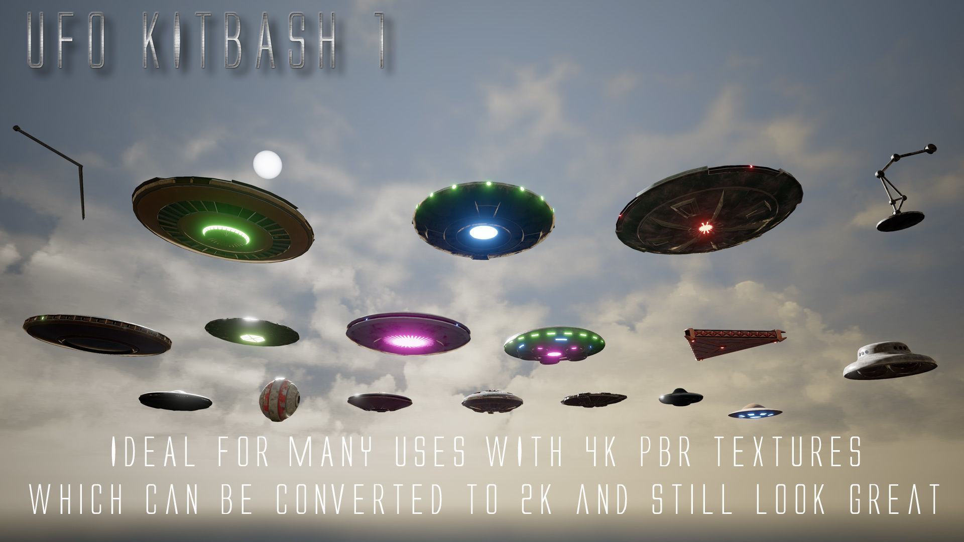 UFO - KIT-Bash 1 - 16 Low Poly PBR Ufo pack Low-poly 3D model_2