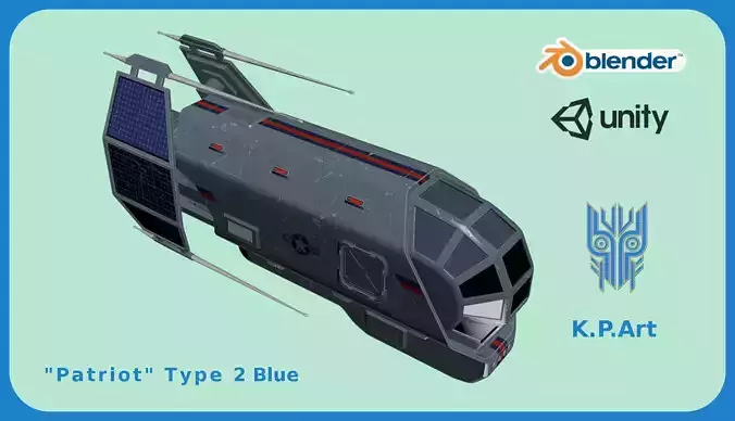 Spaceship Patriot Type 2 Blue Low-poly 3D model
