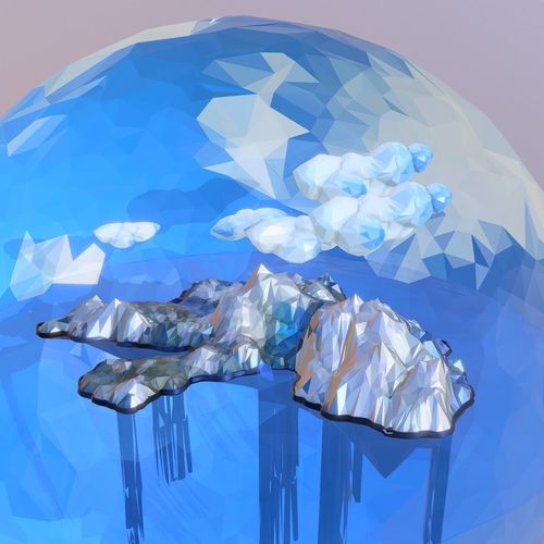 Low Polygon Art Snow Ise Island Mountain Waterfall Low-poly 3D model
