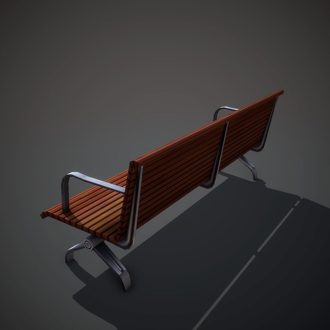 Wooden Bench Low-poly 3D model_6