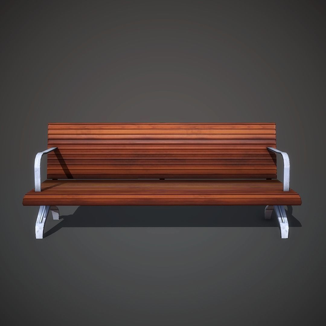 Wooden Bench Low-poly 3D model_1