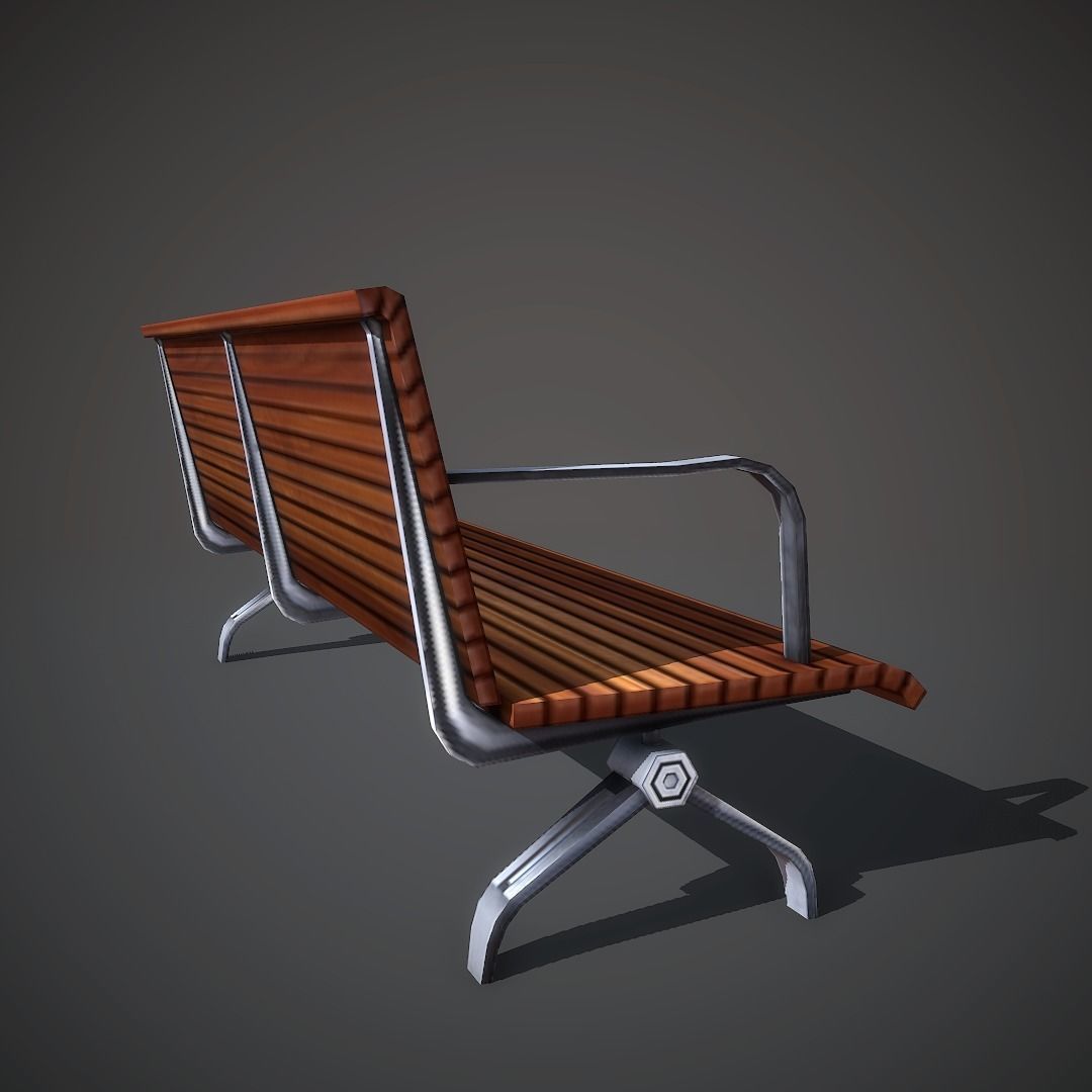 Wooden Bench Low-poly 3D model_5