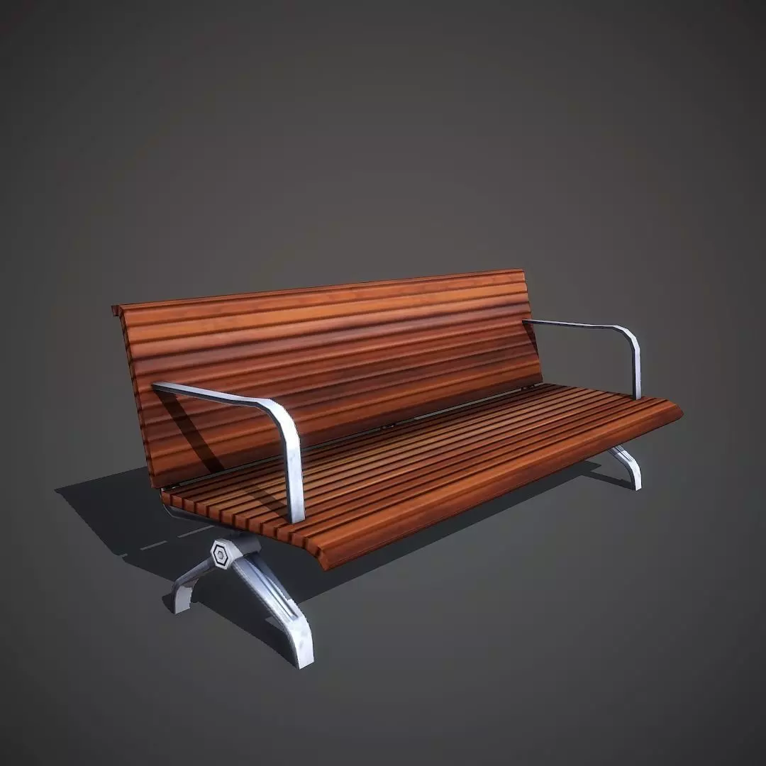 Wooden Bench Low-poly 3D model_0