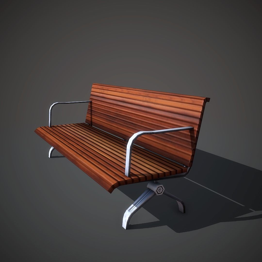 Wooden Bench Low-poly 3D model_2