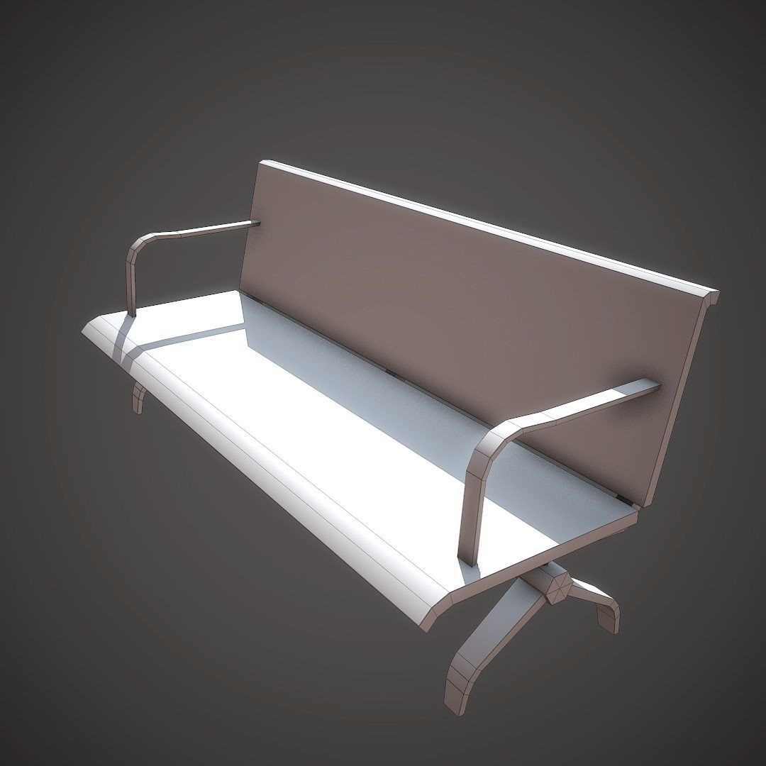 Wooden Bench Low-poly 3D model_9