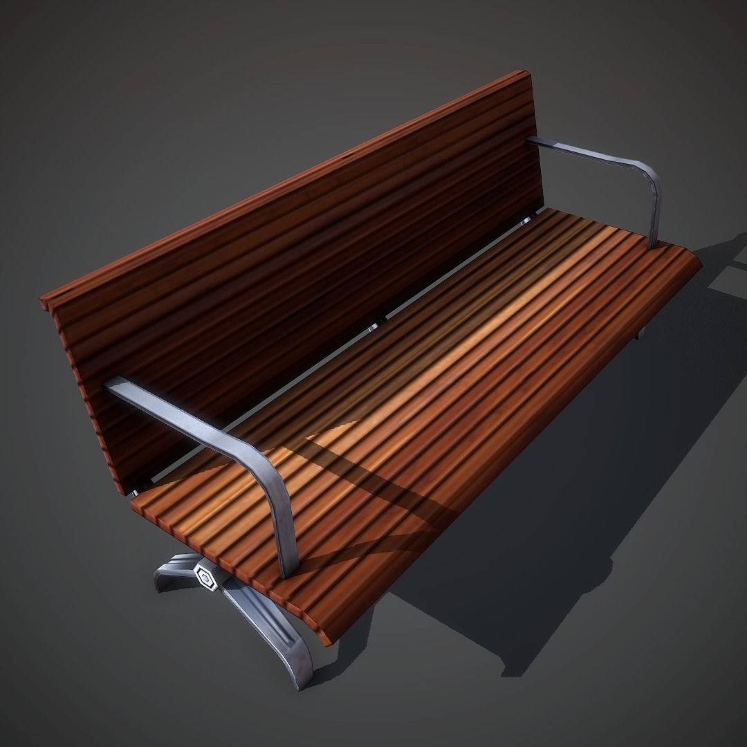 Wooden Bench Low-poly 3D model_3