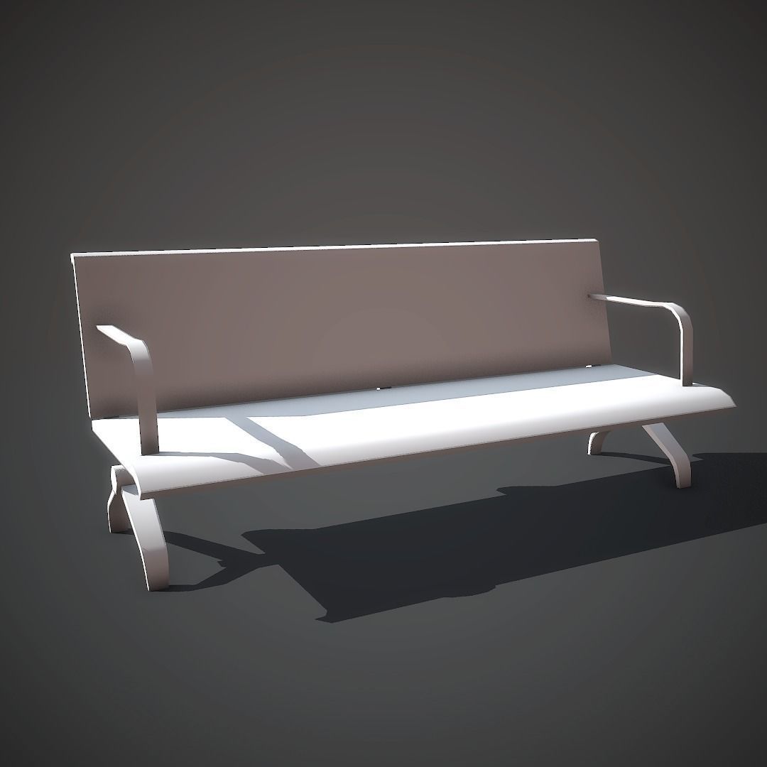 Wooden Bench Low-poly 3D model_7