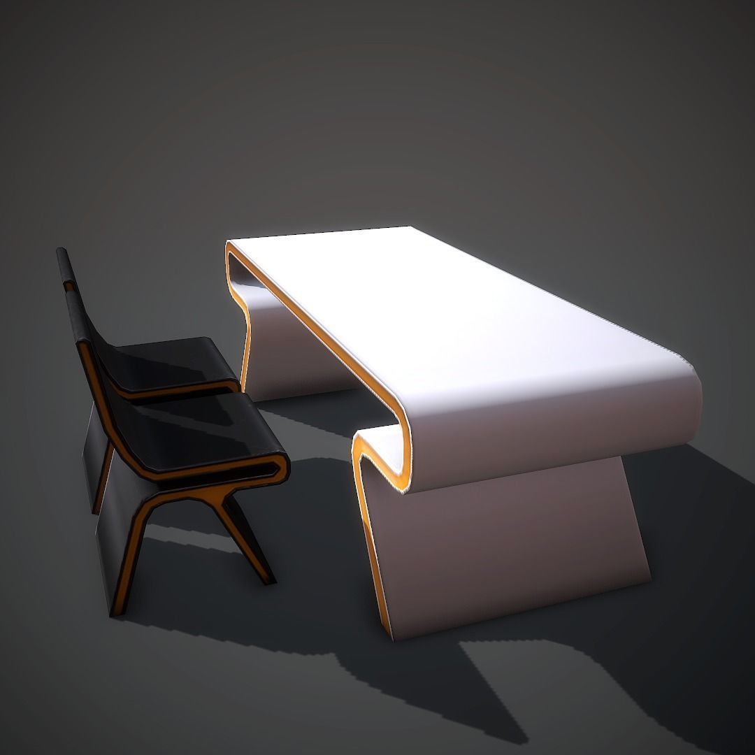 Desk Sci Fi Low-poly 3D model_4