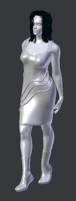 Bitty woman in silver dress Low-poly 3D model_2