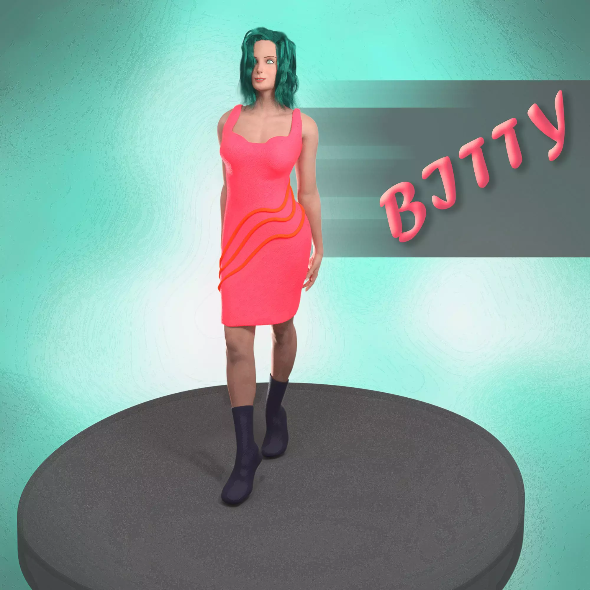 Bitty woman in silver dress Low-poly 3D model_0