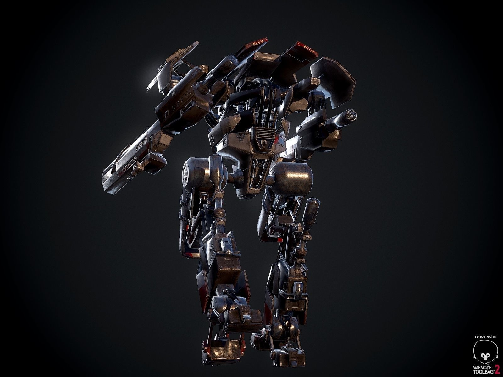Combat Mech Low-poly 3D model_5