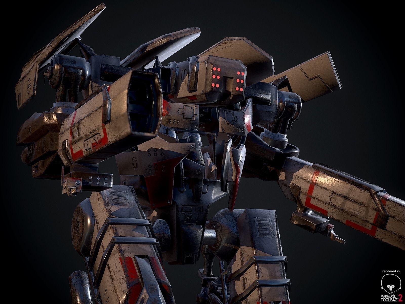 Combat Mech Low-poly 3D model_7