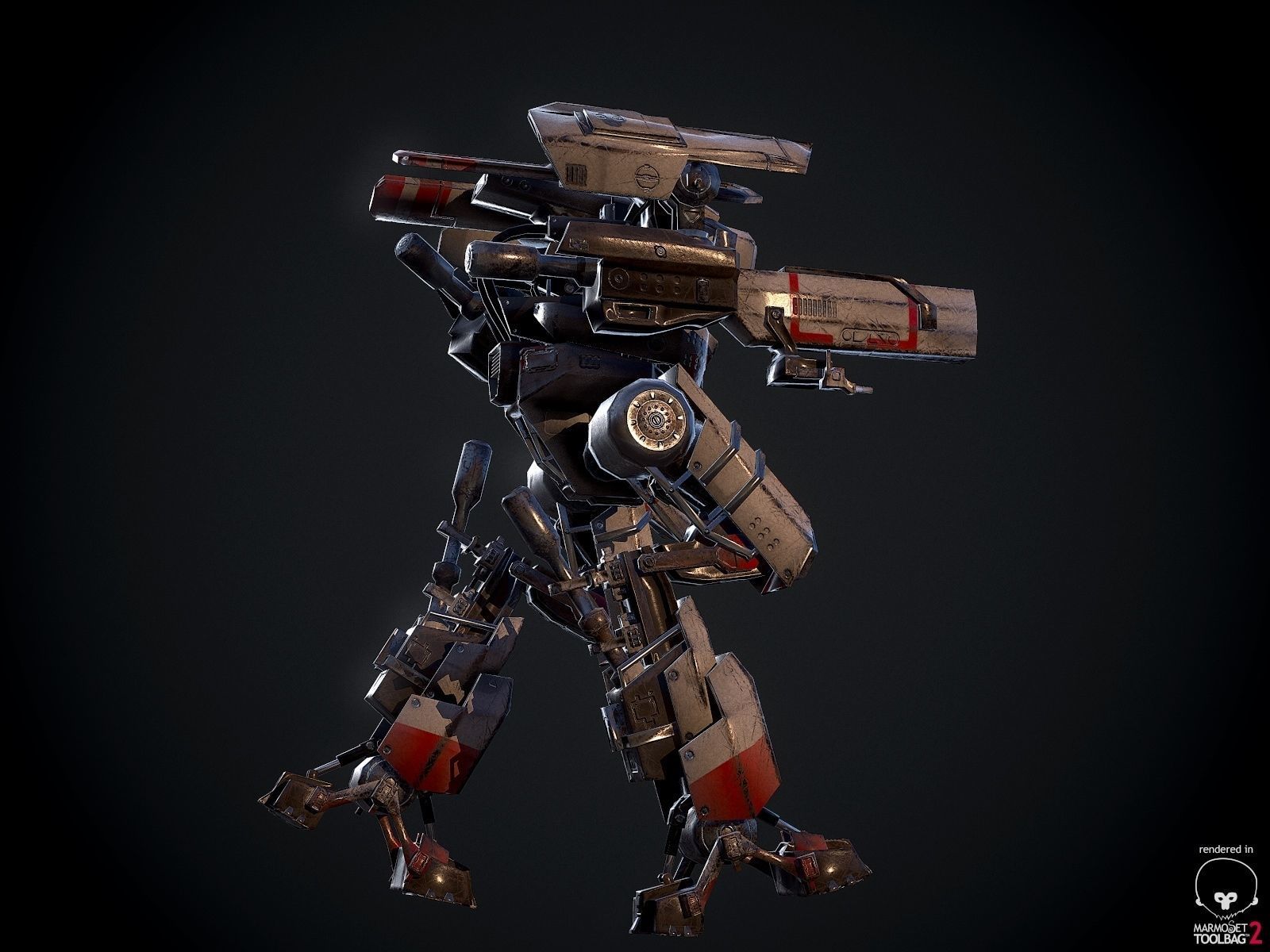 Combat Mech Low-poly 3D model_6