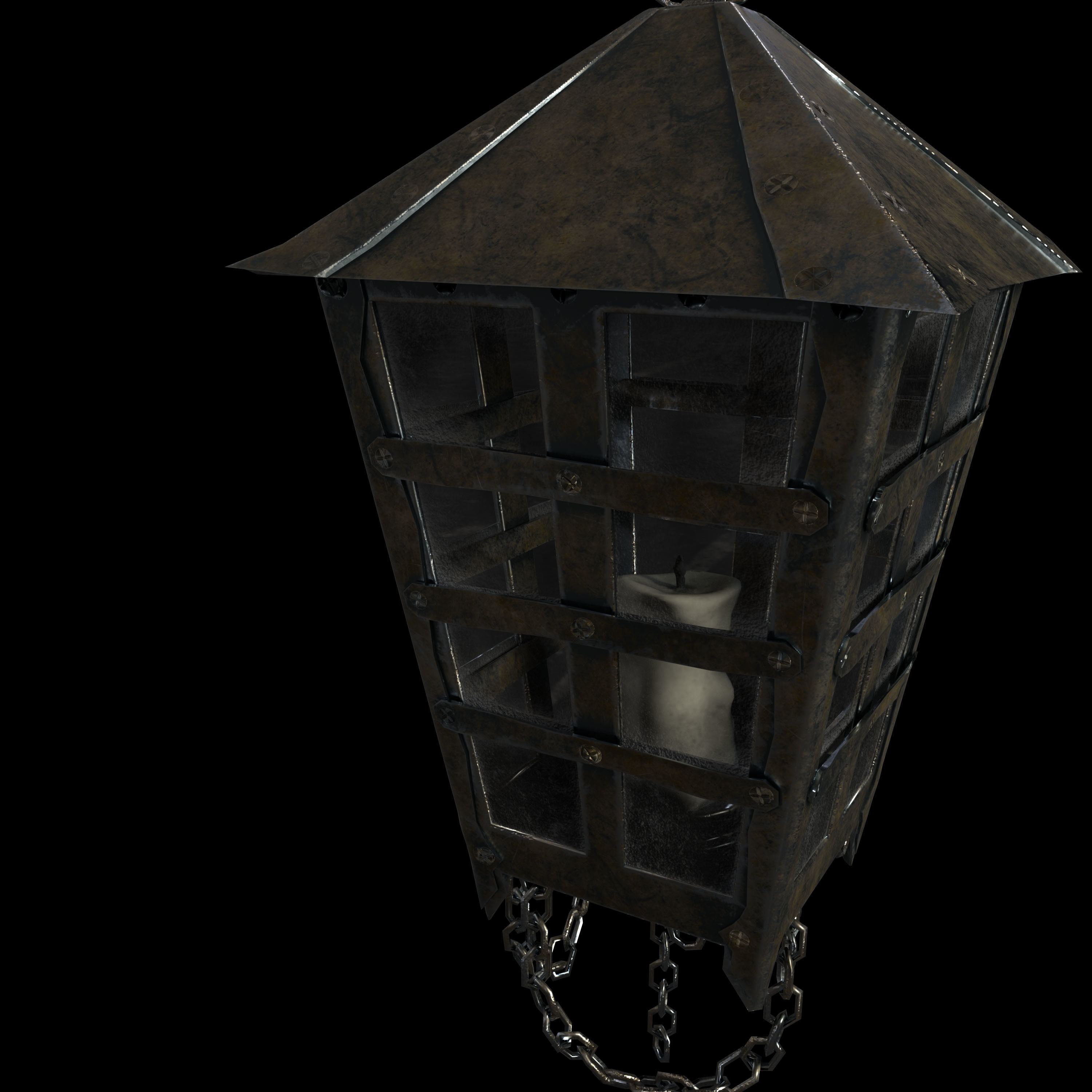 Old Hanging Lamp Low-poly 3D model_11